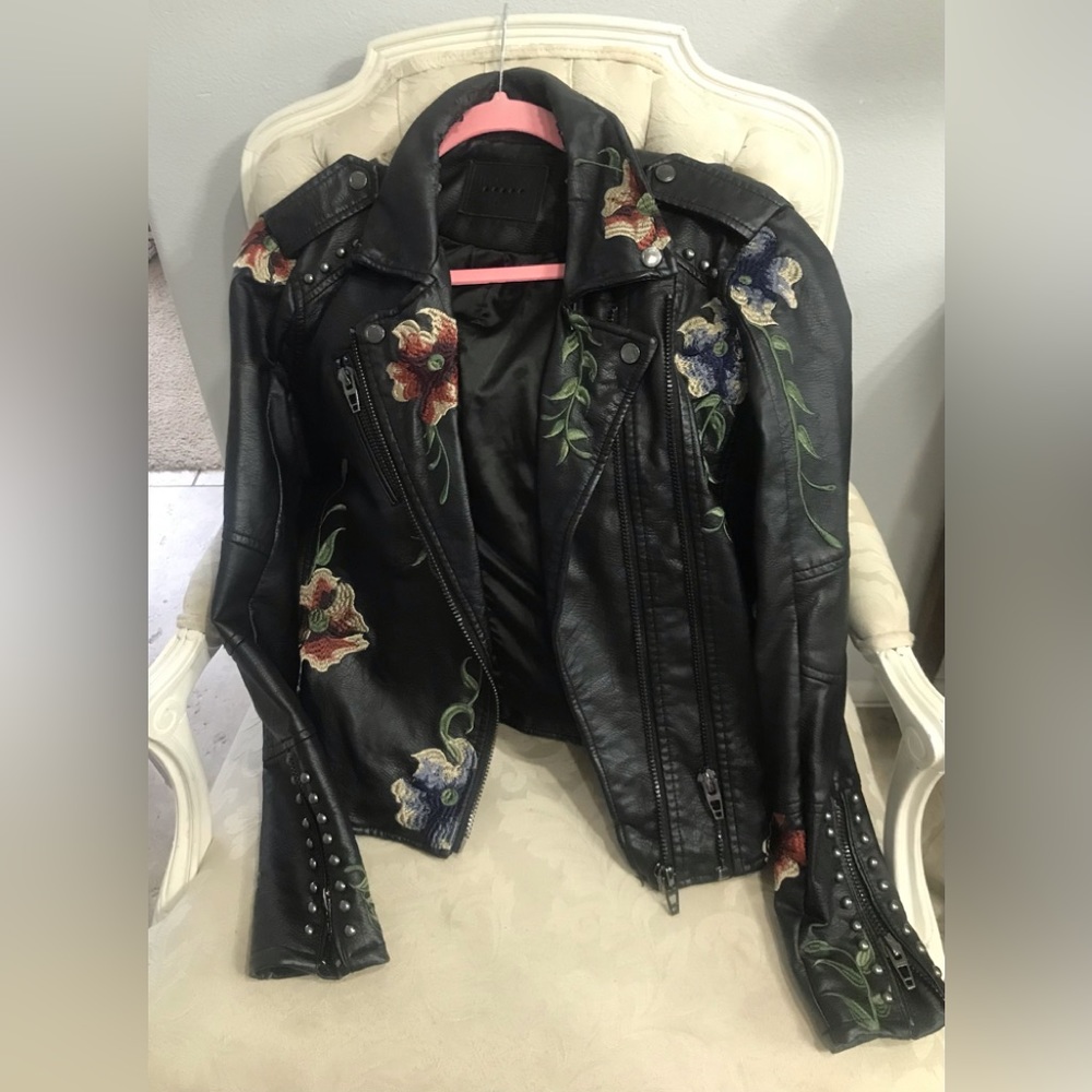 Blank NYC faux leather floral studded jacket